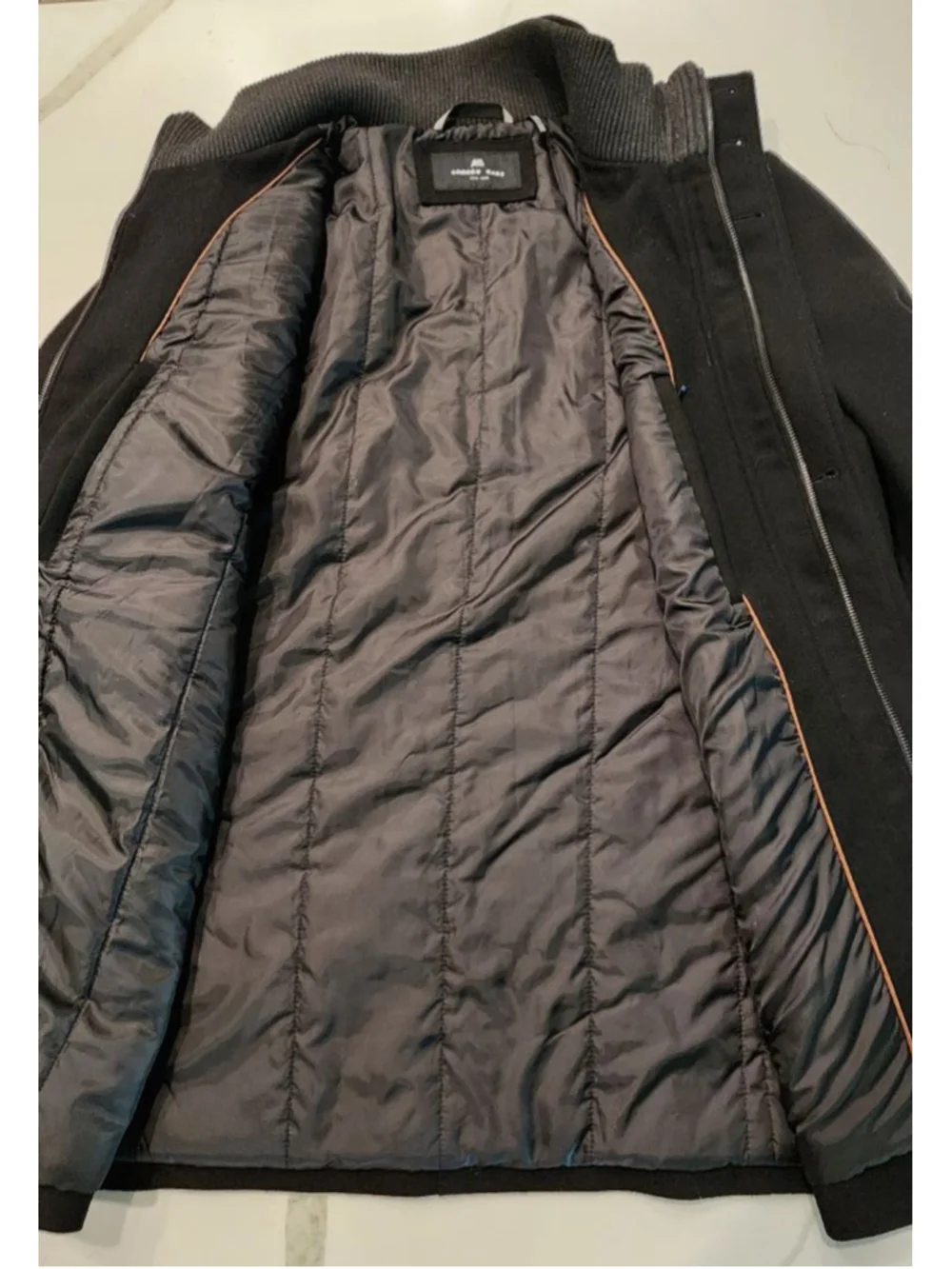 ANDREW MARC New York Men's Black Wool Blend Car Coat Jacket L Full Zip Button